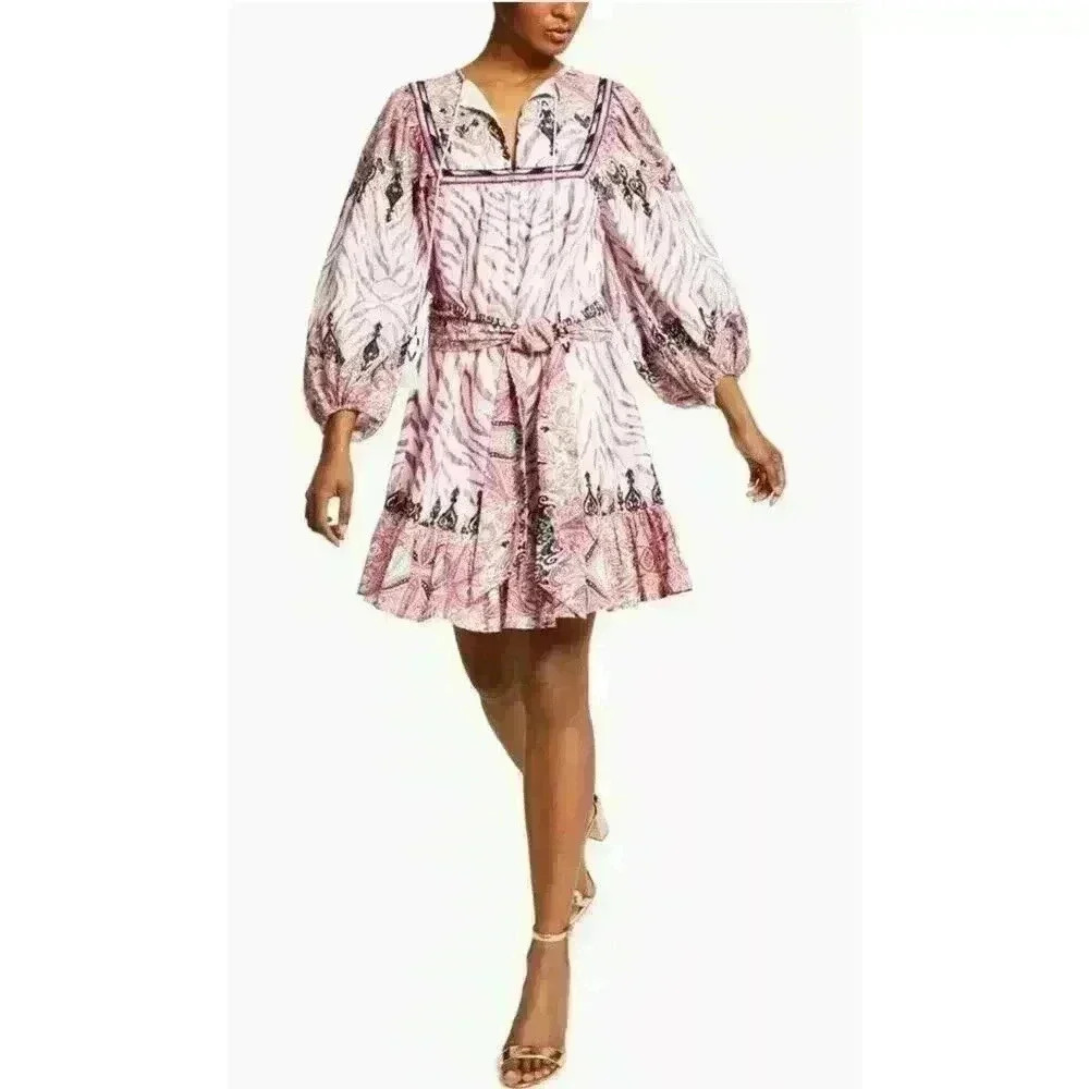 Inc Inter Concepts Luxe Boho Paisley Zebra Tie-Waist Mini Dress‎ Small TORN